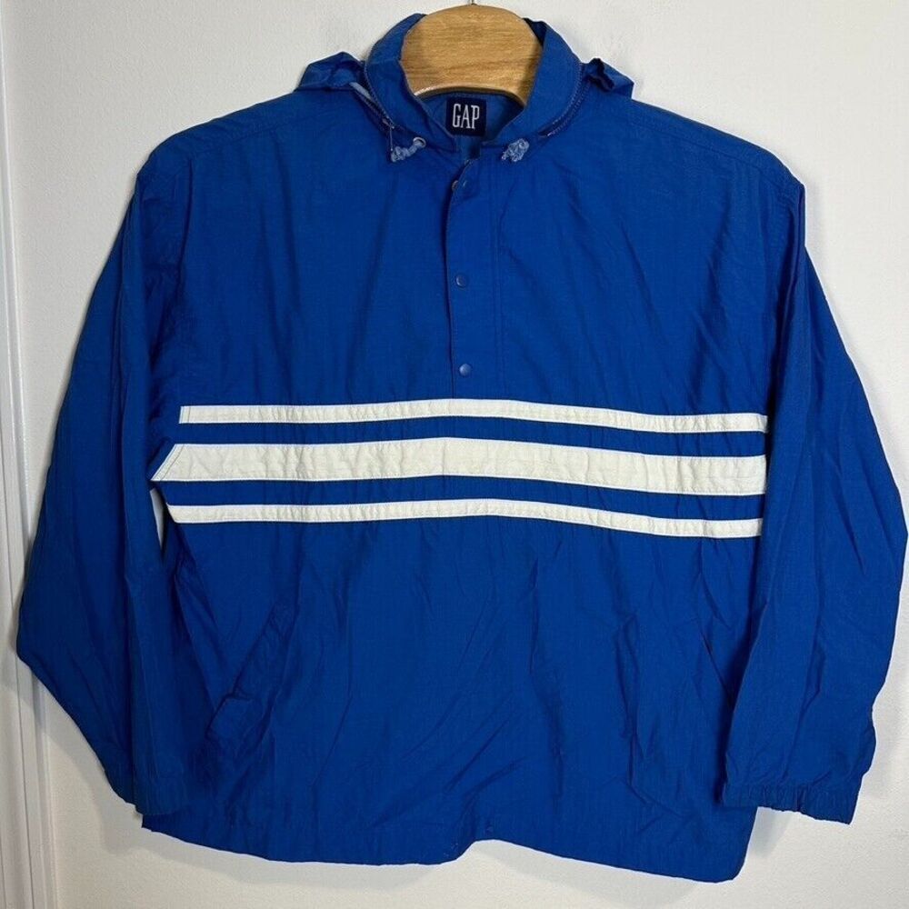 VTG Gap Anorak Windbreaker Jacket Mens Large Blue‎ Hooded Quarter Zip Nylon